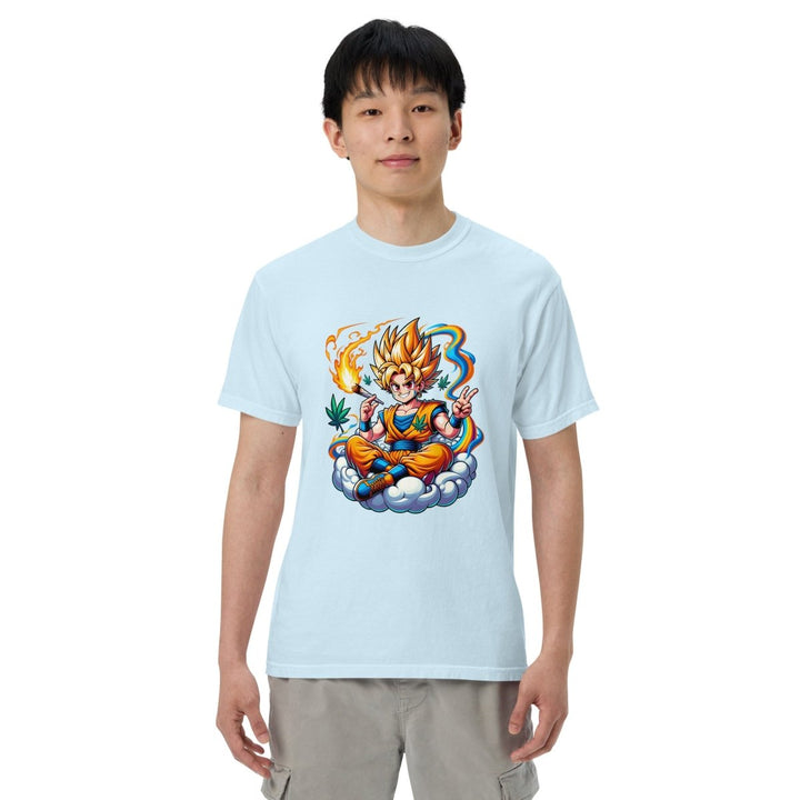 Stoned Goku Unisex garment - dyed heavyweight t-shirt - Chambray - S - Product mockup - Tatoo Tee
