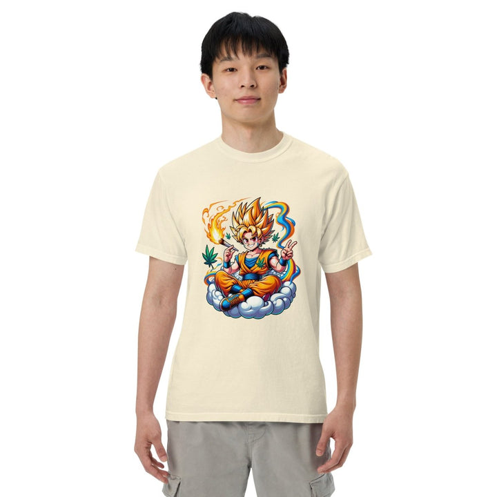 Stoned Goku Unisex garment - dyed heavyweight t-shirt - Ivory - S - Product mockup - Tatoo Tee