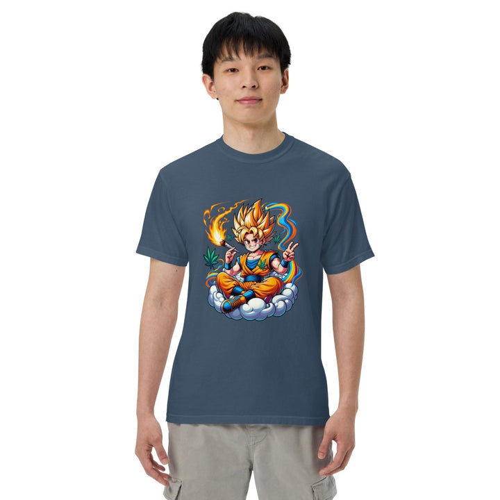 Stoned Goku Unisex garment - dyed heavyweight t-shirt - Midnight - S - Product mockup - Tatoo Tee