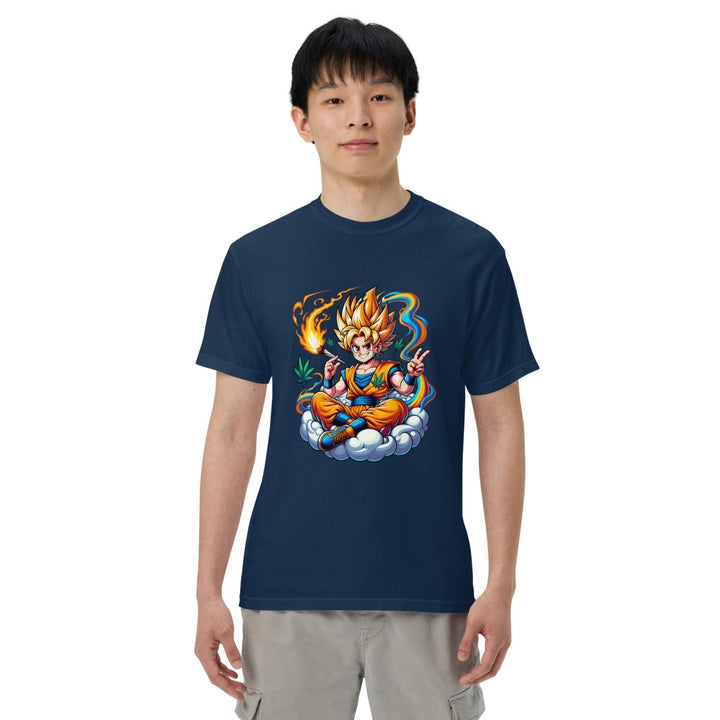 Stoned Goku Unisex garment - dyed heavyweight t-shirt - Navy - S - Product mockup - Tatoo Tee