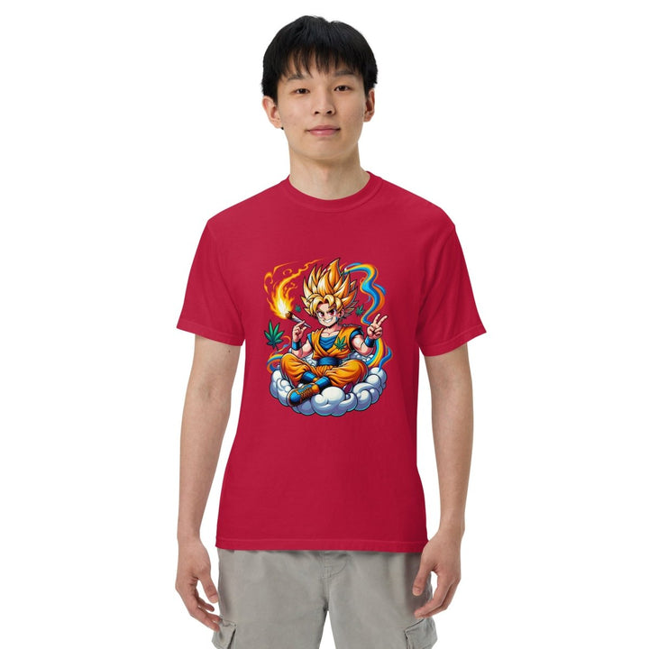 Stoned Goku Unisex garment - dyed heavyweight t-shirt - Red - S - Product mockup - Tatoo Tee