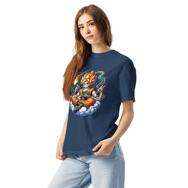 Stoned Goku Unisex garment - dyed heavyweight t-shirt - True Navy - S - Product mockup - Tatoo Tee