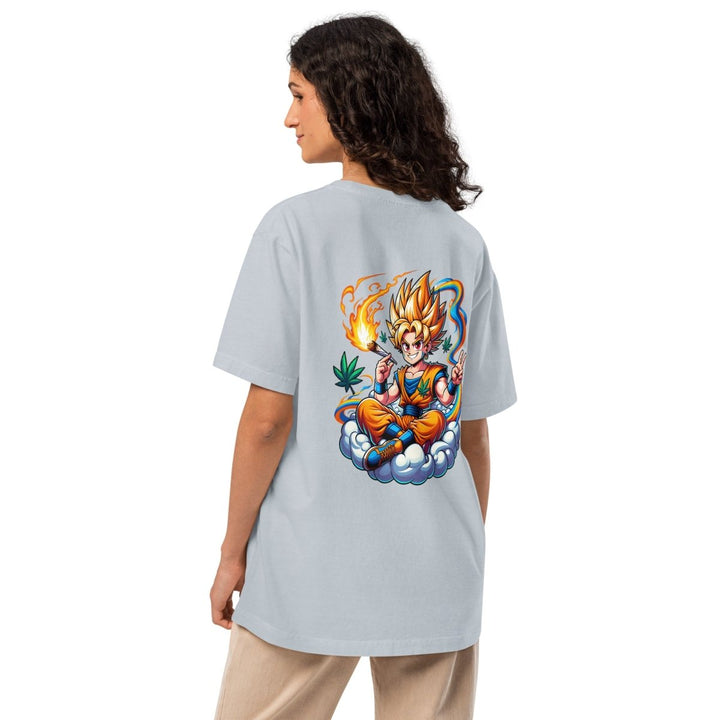 Stoned Goku Unisex oversized t-shirt - Light Washed Denim - S - Product mockup - Tatoo Tee