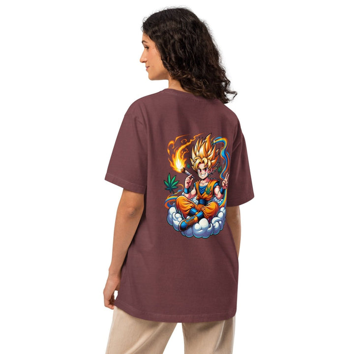 Stoned Goku Unisex oversized t-shirt - Washed Maroon - S - Product mockup - Tatoo Tee