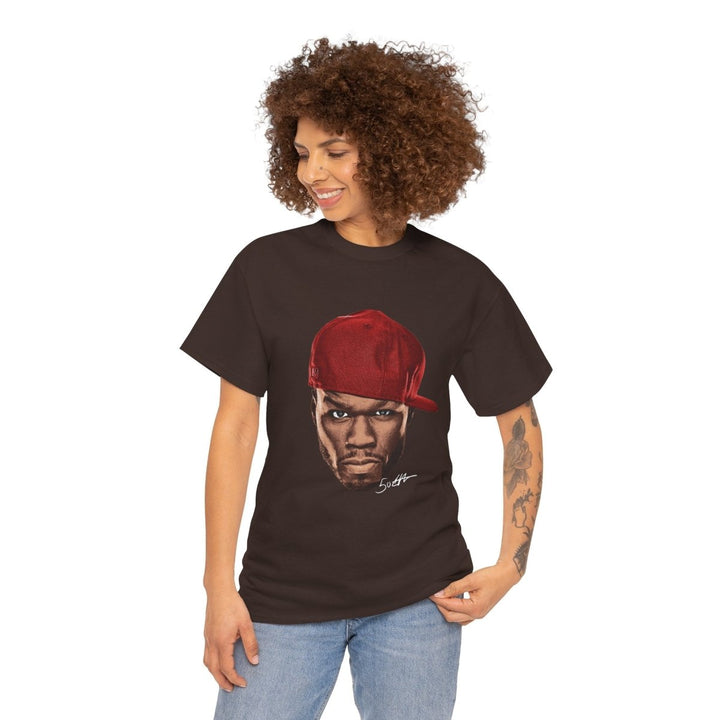 Street Art Inspired 50 Cent Unisex Heavy Cotton Tee - Bold Design for Urban Vibe - Dark Chocolate - S - Street Art Inspired 50 Cent Unisex Heavy Cotton Tee - Bold Design for Urban Vibe - Tatoo Tee