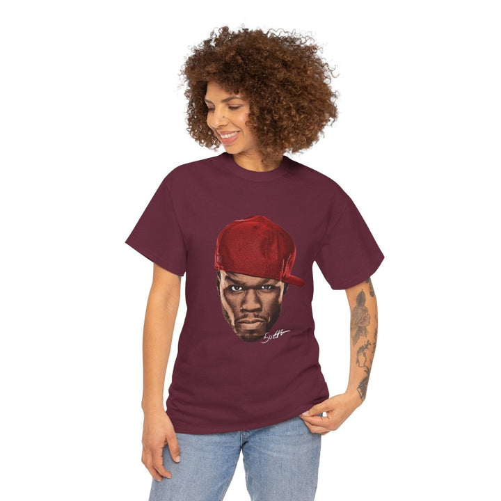 Street Art Inspired 50 Cent Unisex Heavy Cotton Tee - Bold Design for Urban Vibe - Maroon - S - Street Art Inspired 50 Cent Unisex Heavy Cotton Tee - Bold Design for Urban Vibe - Tatoo Tee