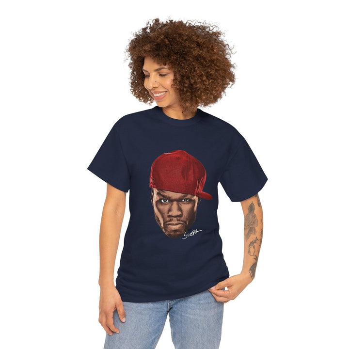 Street Art Inspired 50 Cent Unisex Heavy Cotton Tee - Bold Design for Urban Vibe - Navy - S - Street Art Inspired 50 Cent Unisex Heavy Cotton Tee - Bold Design for Urban Vibe - Tatoo Tee