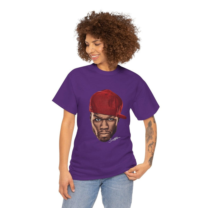 Street Art Inspired 50 Cent Unisex Heavy Cotton Tee - Bold Design for Urban Vibe - Purple - S - Street Art Inspired 50 Cent Unisex Heavy Cotton Tee - Bold Design for Urban Vibe - Tatoo Tee