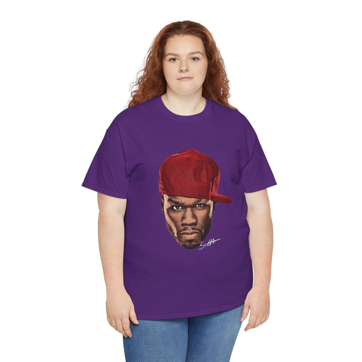 Street Art Inspired 50 Cent Unisex Heavy Cotton Tee - Bold Design for Urban Vibe - Purple - S - Street Art Inspired 50 Cent Unisex Heavy Cotton Tee - Bold Design for Urban Vibe - Tatoo Tee