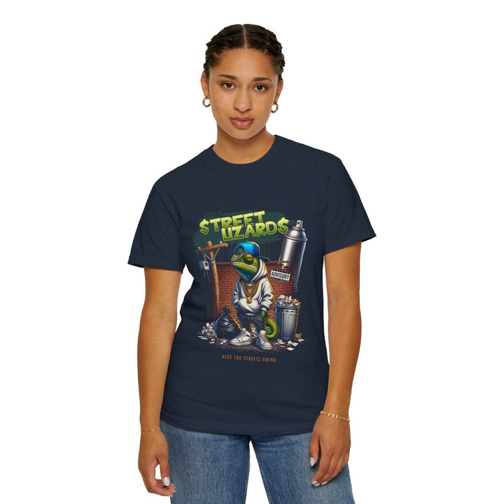 Street Lizards Unisex Garment - Dyed T-Shirt - Trendy Urban Art Tee for Streetwear Enthusiasts - Navy - S - Street Lizards Unisex Garment - Dyed T-Shirt - Trendy Urban Art Tee for Streetwear Enthusiasts - Tatoo Tee