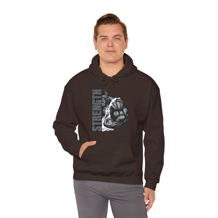 Strength Graphic Hoodie for Fitness Enthusiasts - Dark Chocolate - S - Strength Graphic Hoodie for Fitness Enthusiasts - Tatoo Tee