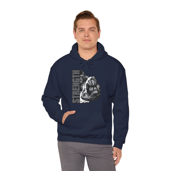 Strength Graphic Hoodie for Fitness Enthusiasts - Navy - S - Strength Graphic Hoodie for Fitness Enthusiasts - Tatoo Tee