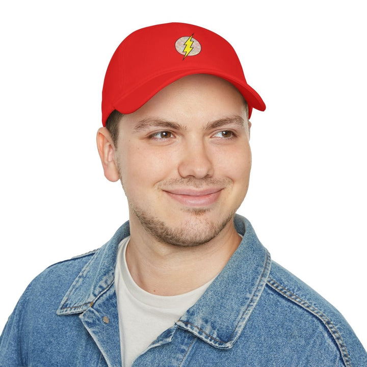 Stylish Red Low Profile Baseball Cap with Lightning Bolt Design - White - One size - Stylish Red Low Profile Baseball Cap with Lightning Bolt Design - Tatoo Tee