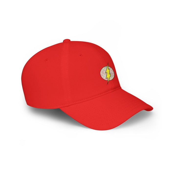 Stylish Red Low Profile Baseball Cap with Lightning Bolt Design - White - One size - Stylish Red Low Profile Baseball Cap with Lightning Bolt Design - Tatoo Tee