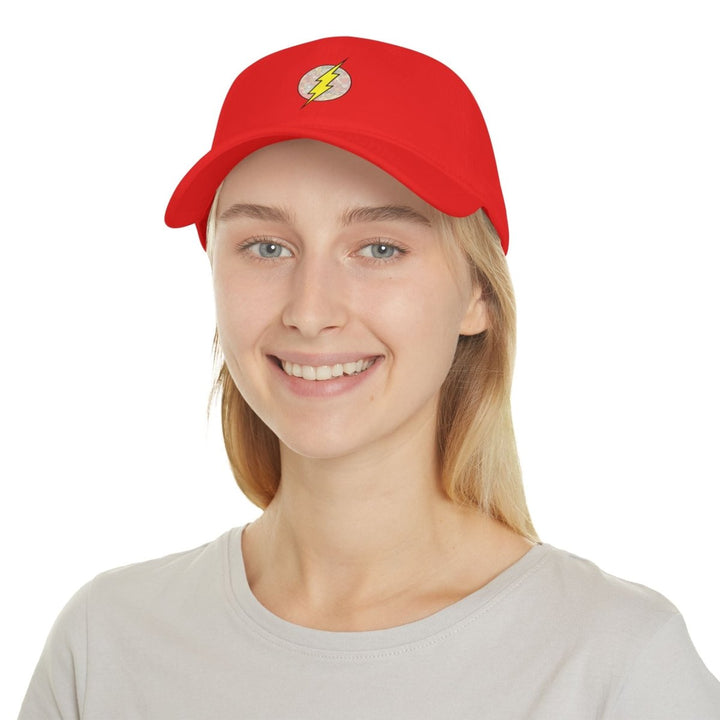 Stylish Red Low Profile Baseball Cap with Lightning Bolt Design - White - One size - Stylish Red Low Profile Baseball Cap with Lightning Bolt Design - Tatoo Tee
