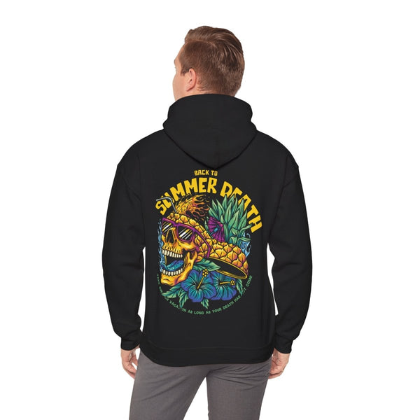 Summer Death Skull Hoodie - Unisex Heavy Blend Sweatshirt with Colorful Pineapple Design - Black - S - Summer Death Skull Hoodie - Unisex Heavy Blend Sweatshirt with Colorful Pineapple Design - Tatoo Tee