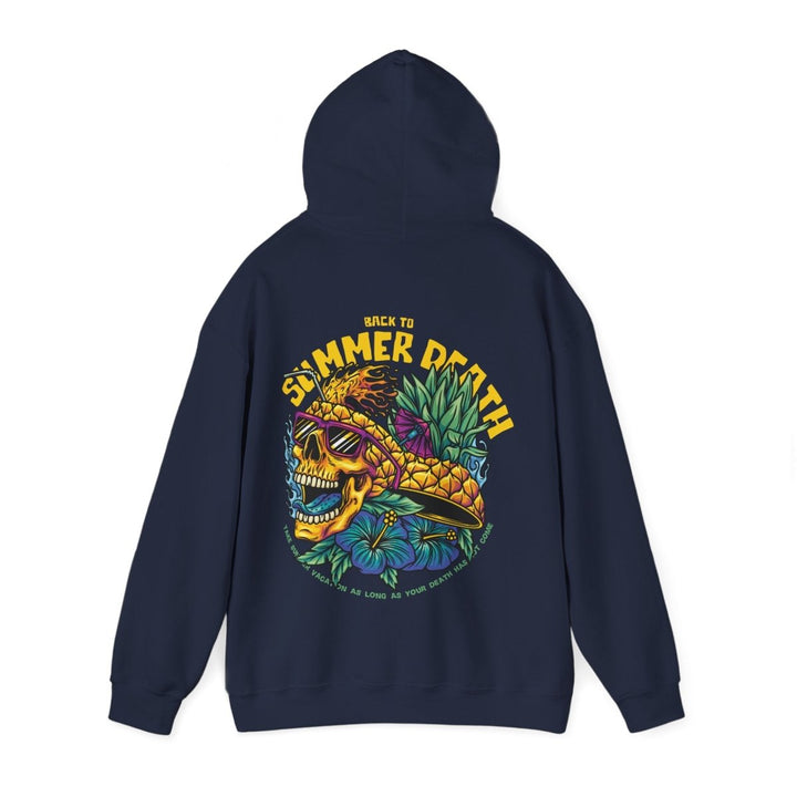 Summer Death Skull Hoodie - Unisex Heavy Blend Sweatshirt with Colorful Pineapple Design - Navy - S - Summer Death Skull Hoodie - Unisex Heavy Blend Sweatshirt with Colorful Pineapple Design - Tatoo Tee
