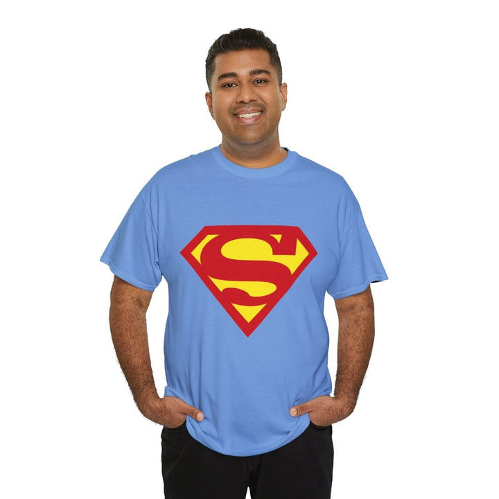 Superhero Unisex Heavy Cotton Tee - Bold Superman Design for Comic Fans - Carolina Blue - S - Superhero Unisex Heavy Cotton Tee - Bold Superman Design for Comic Fans - Tatoo Tee
