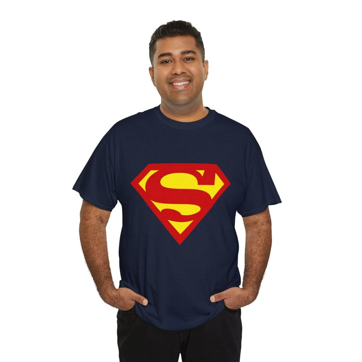 Superhero Unisex Heavy Cotton Tee - Bold Superman Design for Comic Fans - Navy - S - Superhero Unisex Heavy Cotton Tee - Bold Superman Design for Comic Fans - Tatoo Tee