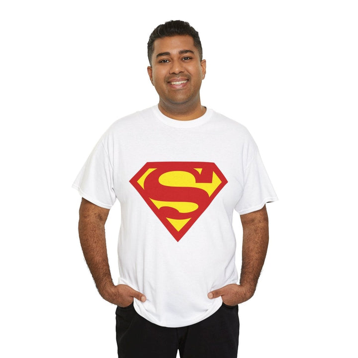 Superhero Unisex Heavy Cotton Tee - Bold Superman Design for Comic Fans - White - S - Superhero Unisex Heavy Cotton Tee - Bold Superman Design for Comic Fans - Tatoo Tee