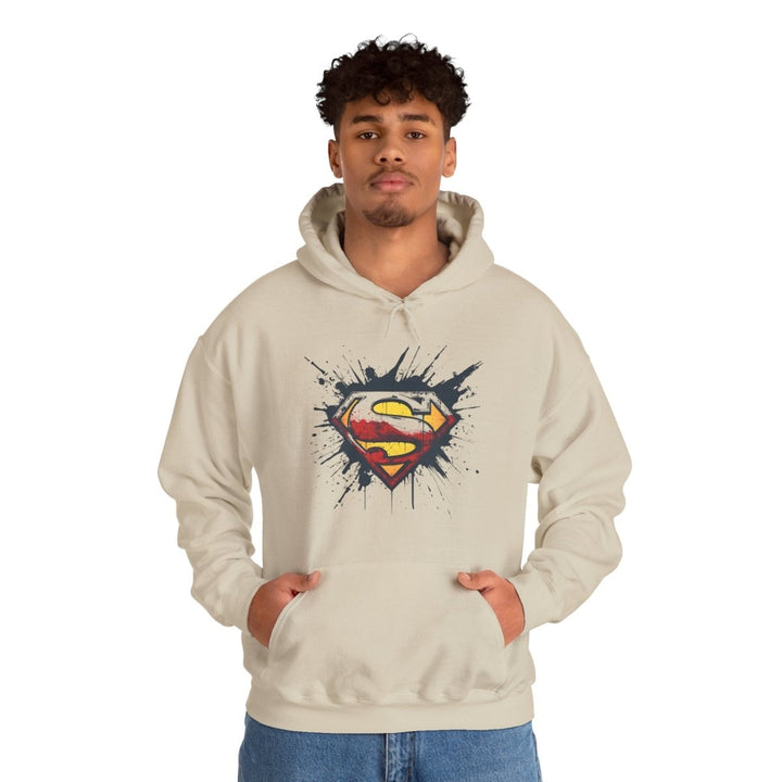 Superman Graphic Hooded Sweatshirt - Unisex Heavy Blend™ - Sand - S - Superman Graphic Hooded Sweatshirt - Unisex Heavy Blend™ - Tatoo Tee