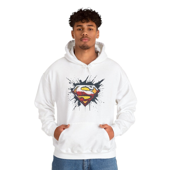 Superman Graphic Hooded Sweatshirt - Unisex Heavy Blend™ - White - S - Superman Graphic Hooded Sweatshirt - Unisex Heavy Blend™ - Tatoo Tee