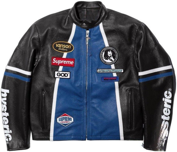Supreme Blue Leather Vintage Racing Jacket - XS - Supreme Blue Leather Vintage Racing Jacket - Tatoo Tee