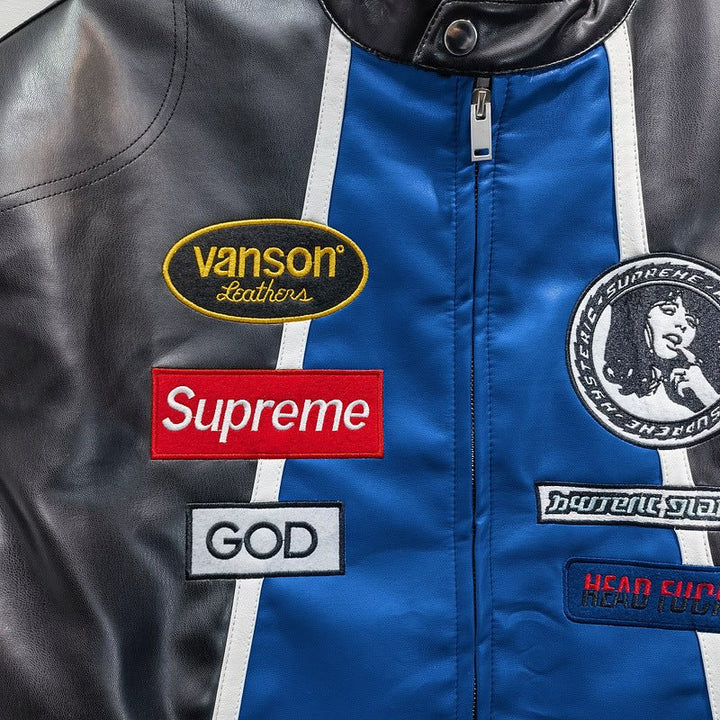 Supreme Blue Leather Vintage Racing Jacket - XS - Supreme Blue Leather Vintage Racing Jacket - Tatoo Tee