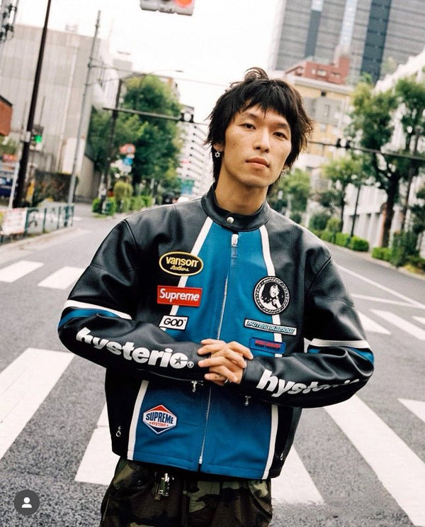 Supreme Blue Leather Vintage Racing Jacket - XS - Supreme Blue Leather Vintage Racing Jacket - Tatoo Tee