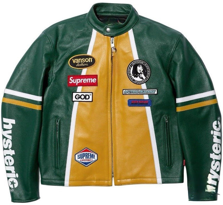 Supreme Green Leather Vintage Racing Jacket - XS - Supreme Green Leather Vintage Racing Jacket - Tatoo Tee