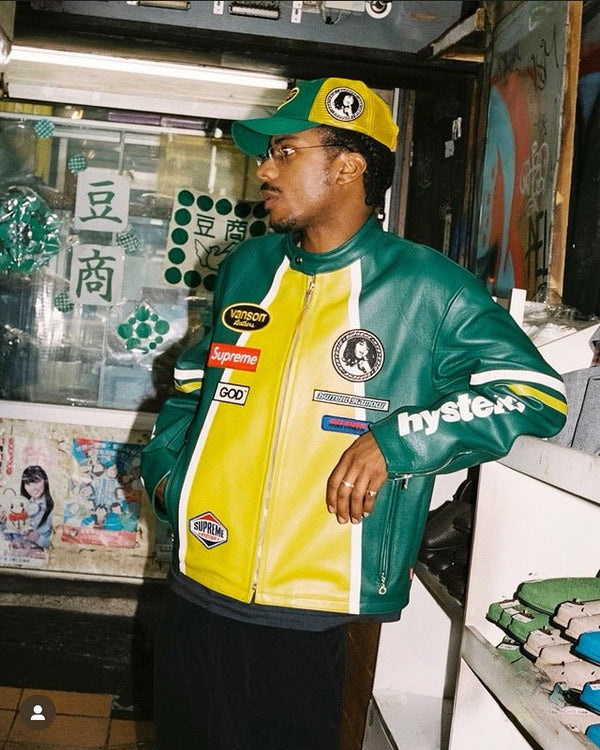 Supreme Green Leather Vintage Racing Jacket - XS - Supreme Green Leather Vintage Racing Jacket - Tatoo Tee