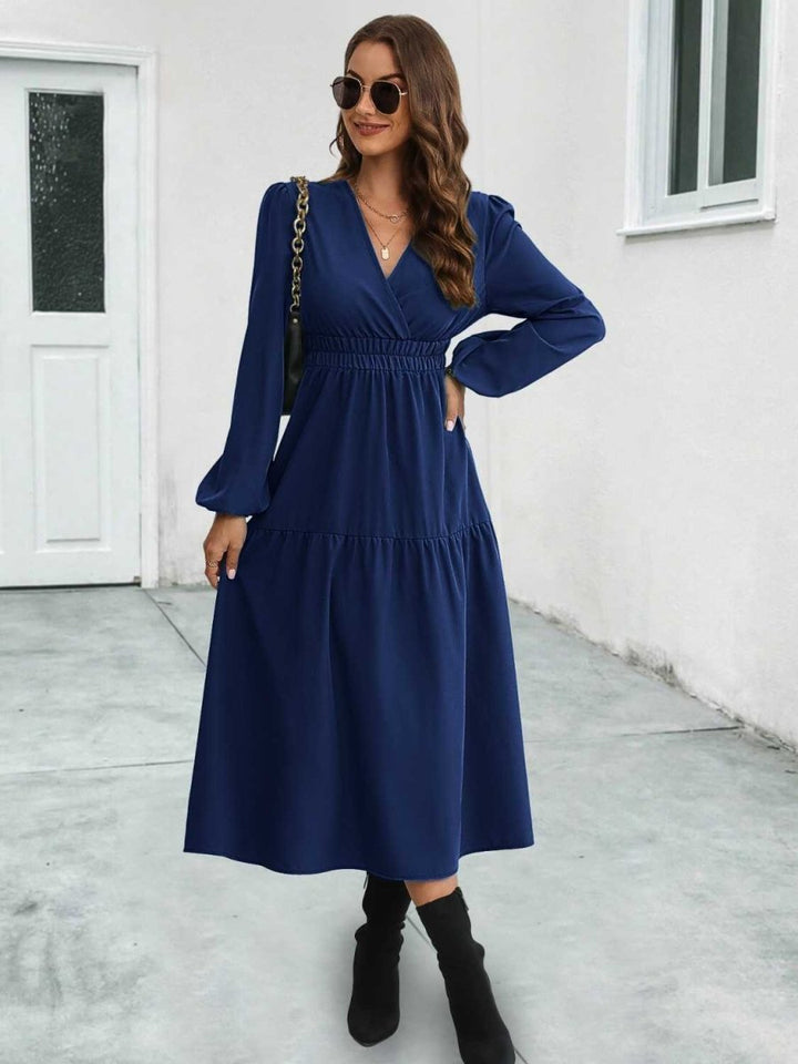 Surplice Neck Long Sleeve Midi Dress - Dark Blue - S - 9901dc61a8b241619c11cd790001d06b - Max - Tatoo Tee