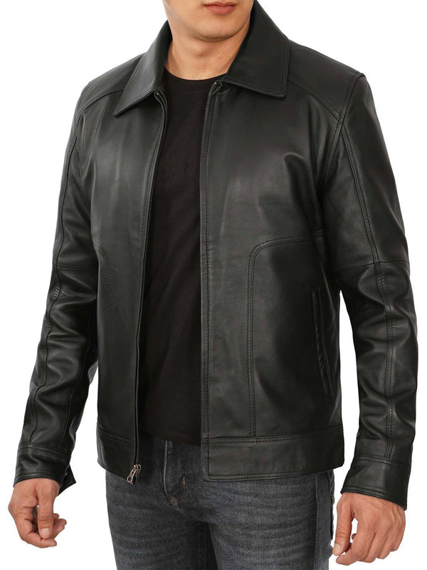 Thomas Men's Black Harrington Vintage Leather Jacket