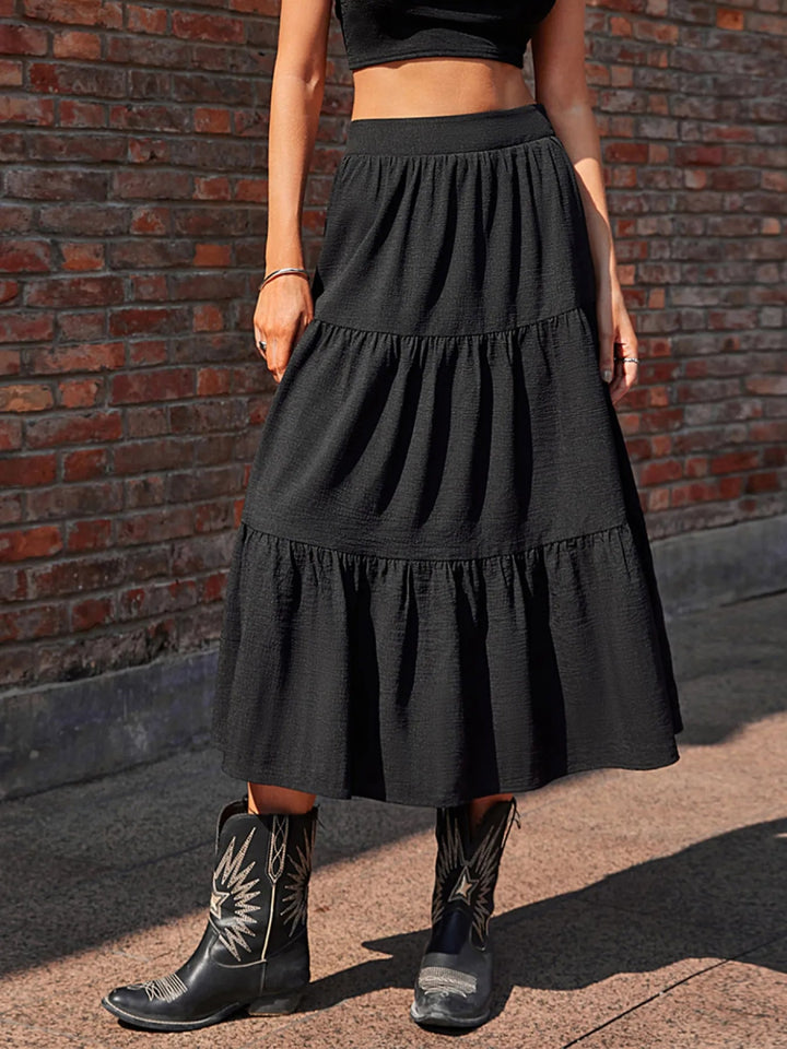 Tiered Midi Skirt - Black - S - 3d7bb7b6 - 1a94 - 4c7a - a696 - e1147543abcc - Max - Origin - Tatoo Tee