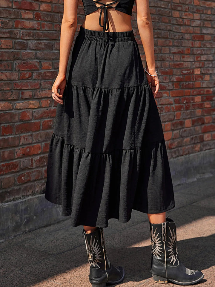 Tiered Midi Skirt - Black - S - 2ba2e234 - 36b9 - 420a - a6d1 - c6c66b3f283e - Max - Origin - Tatoo Tee