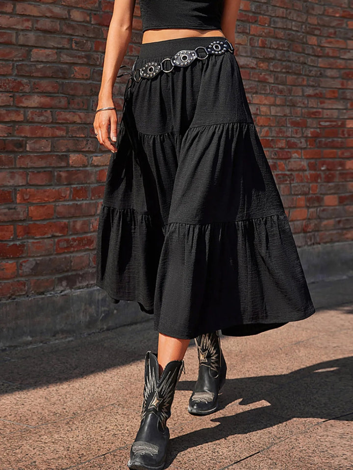 Tiered Midi Skirt - Black - S - e047ea25 - ab10 - 4eb9 - a6d4 - 433cae0ab036 - Max - Origin - Tatoo Tee