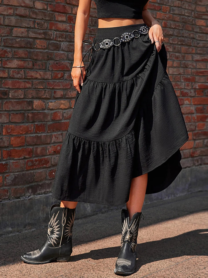 Tiered Midi Skirt - Black - S - 33f7b62f - 1f4c - 4ff7 - a4e1 - 1028c24ea153 - Max - Origin - Tatoo Tee