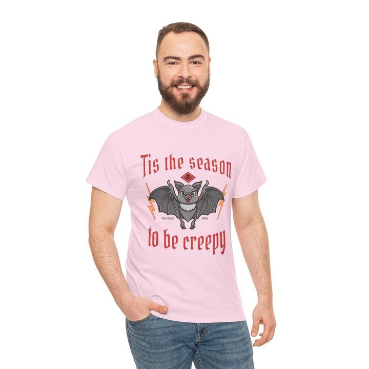 Tis the Season to Be Creepy Unisex Heavy Cotton Tee - Light Pink - S - Tis the Season to Be Creepy Unisex Heavy Cotton Tee - Tatoo Tee
