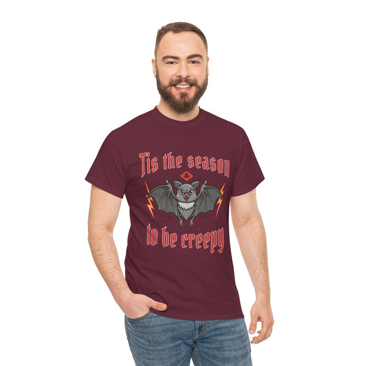 Tis the Season to Be Creepy Unisex Heavy Cotton Tee - Maroon - S - Tis the Season to Be Creepy Unisex Heavy Cotton Tee - Tatoo Tee