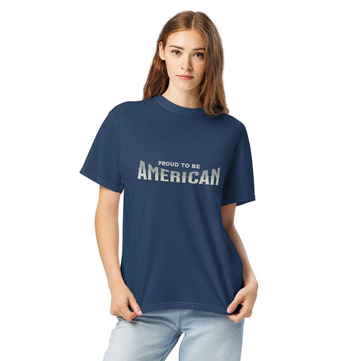 To Be America Unisex garment - dyed heavyweight t-shirt - True Navy - S - Product mockup - Tatoo Tee