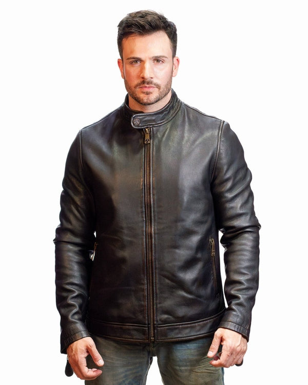 TOP GUN® MEN'S LEATHER RACER - Brown - XS - TOP GUN® MEN'S LEATHER RACER - Tatoo Tee