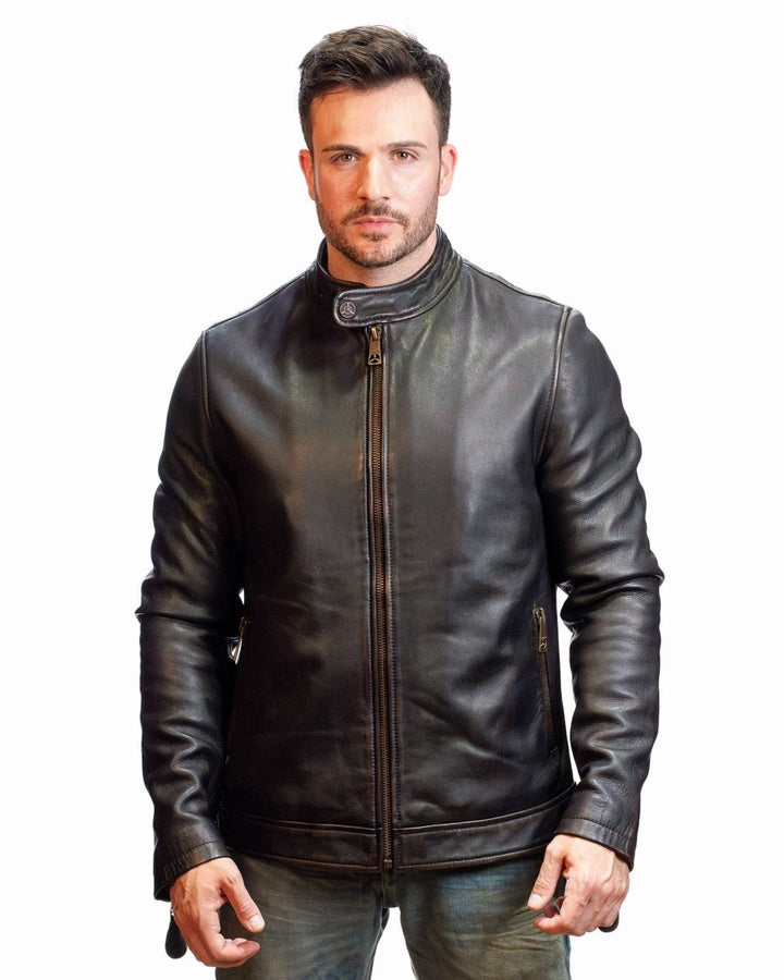 TOP GUN® MEN'S LEATHER RACER - Brown - XS - TOP GUN® MEN'S LEATHER RACER - Tatoo Tee