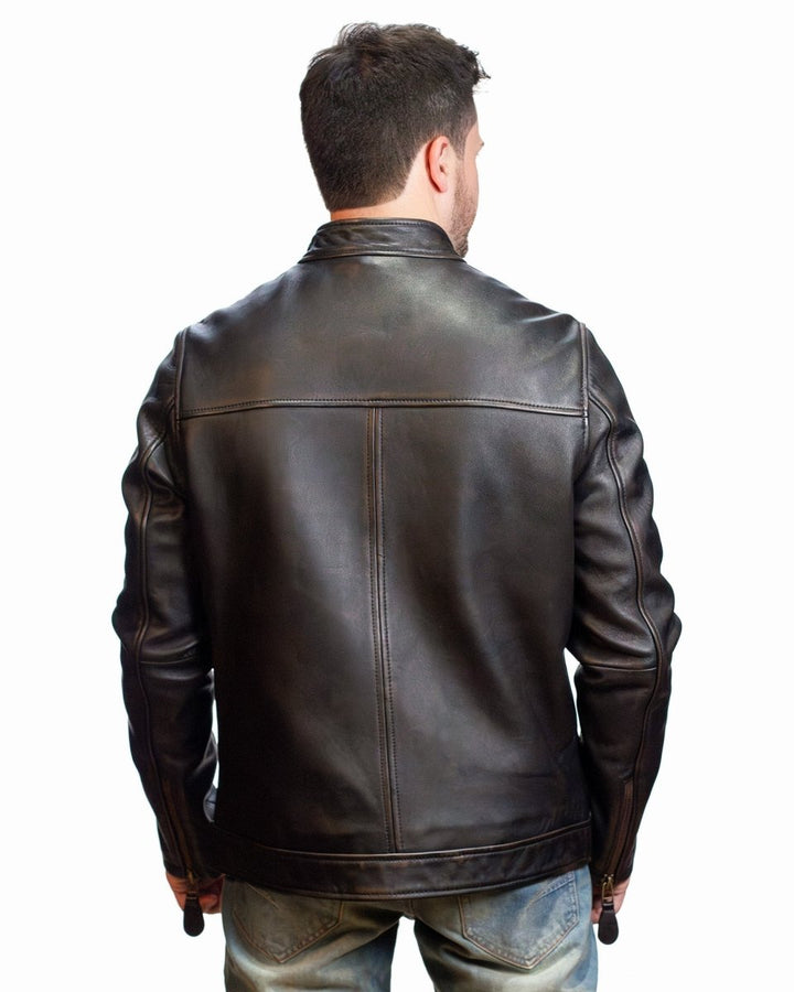 TOP GUN® MEN'S LEATHER RACER - Brown - XS - TOP GUN® MEN'S LEATHER RACER - Tatoo Tee