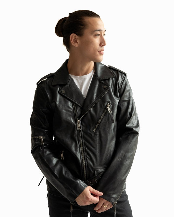 Top Gun Men's Vegan Leather Moto Jacket - Black - XS - Top Gun Men's Vegan Leather Moto Jacket - Tatoo Tee