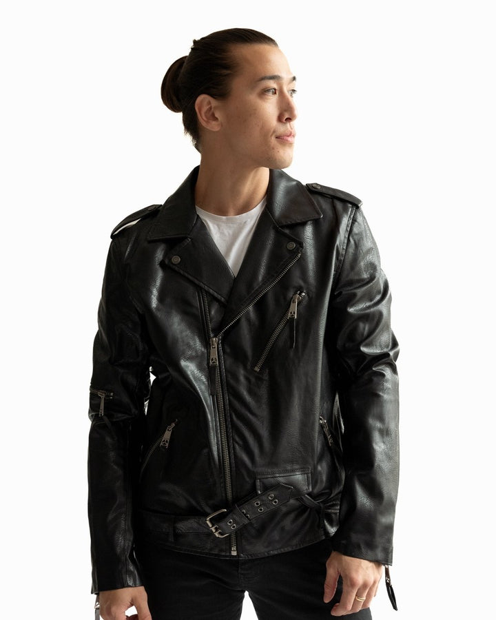 Top Gun Men's Vegan Leather Moto Jacket - Black - XS - Top Gun Men's Vegan Leather Moto Jacket - Tatoo Tee
