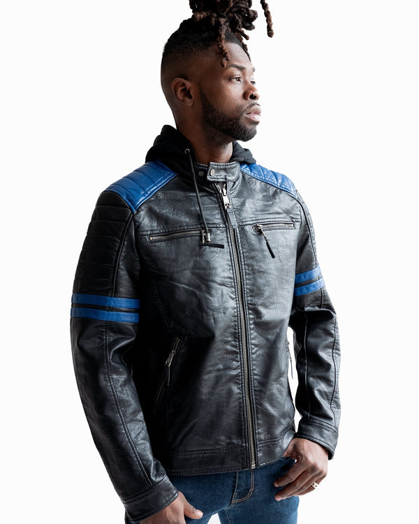TOP GUN VEGAN LEATHER HOODED RACER JACKET