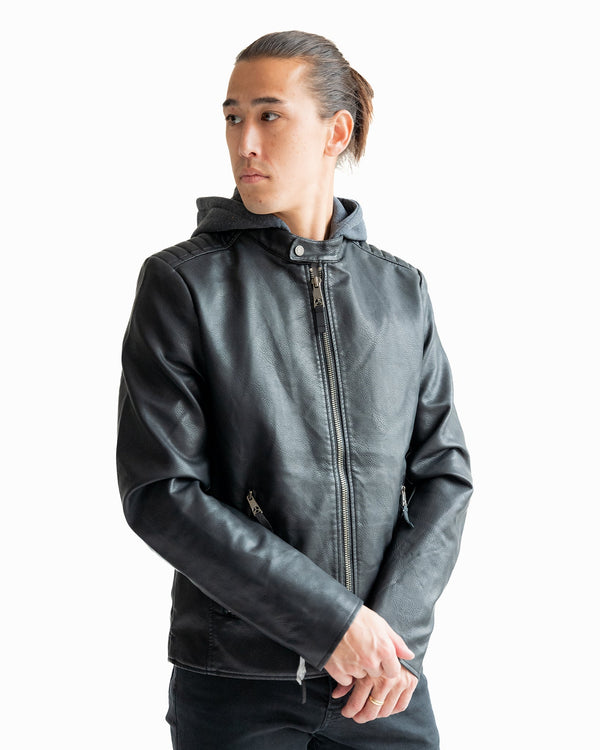 TOP GUN VEGAN LEATHER HOODED RACER JACKET