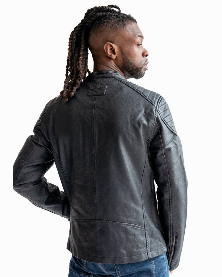 TOP GUN VEGAN LEATHER RACER JACKET - Black - S - TOP GUN VEGAN LEATHER RACER JACKET - Tatoo Tee