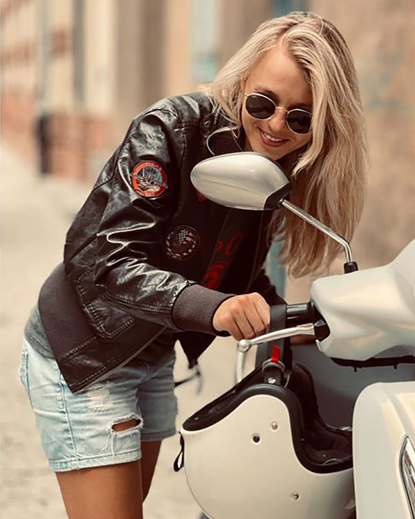 TOP GUN WOMEN'S VEGAN LEATHER BOMBER JACKET