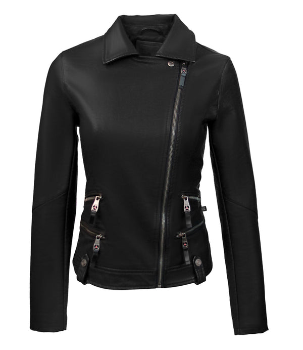 TOP GUN WOMEN'S VEGAN LEATHER SIDE SWIPE MOTORCYCLE JACKET